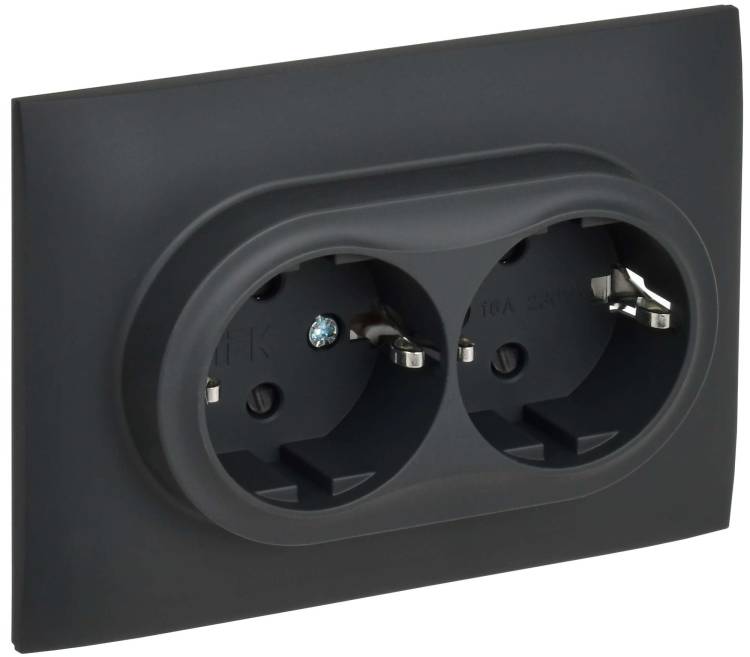 Розетка 2-местная с заземлением и шторками IEK Skandy SK-R24-16-K53-F графит