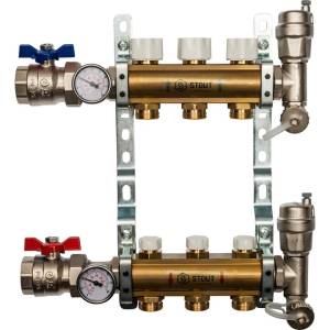 Коллектор Stout распределительный из латуни без расходомеров 1/3/4x3, SMB 0468 000003