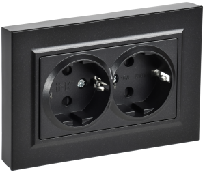 Розетка 2-местная с заземлением и шторками IEK Brite BR-R28-16-K02-F черный
