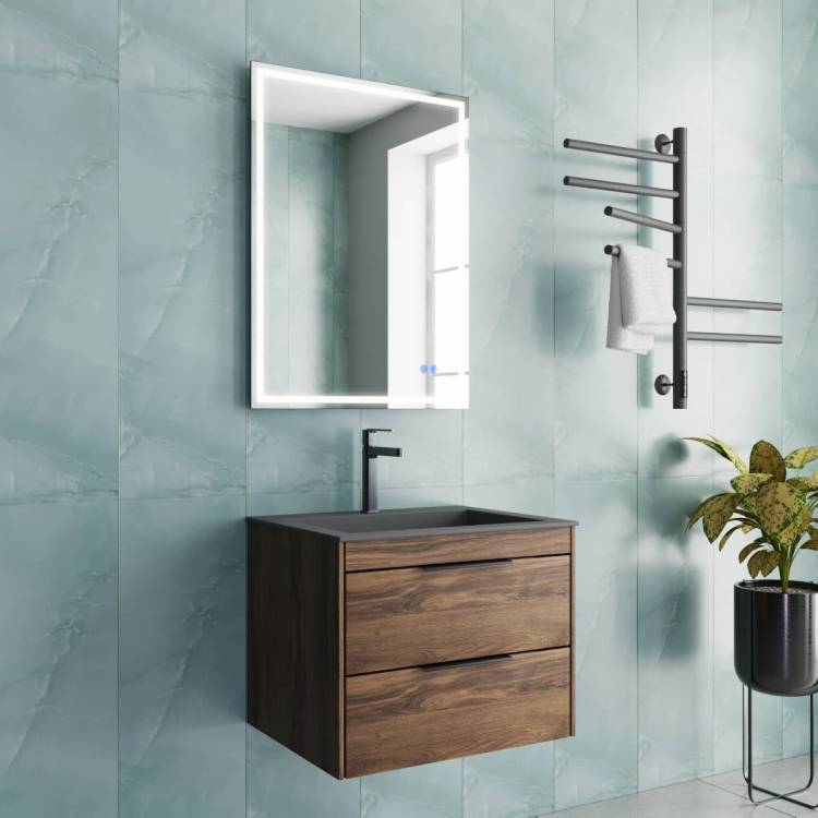 Тумба с раковиной Vincea Chiara 2D 600 2 выкатных ящика, C.Oak, раковина серая