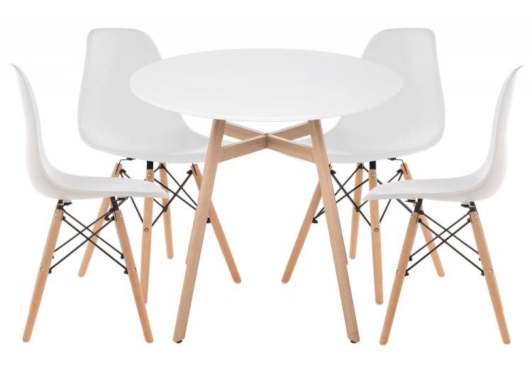 Обеденная группа Woodville Гуанора 90 532551 white, wood, стулья пластик