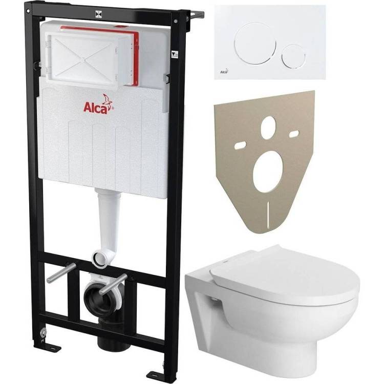 Комплект Унитаз подвесной Duravit DuraStyle 45620900A1 безободковый + Инсталляция AlcaPlast Sadromodul AM101/1120-001 + Кнопка THIN M670