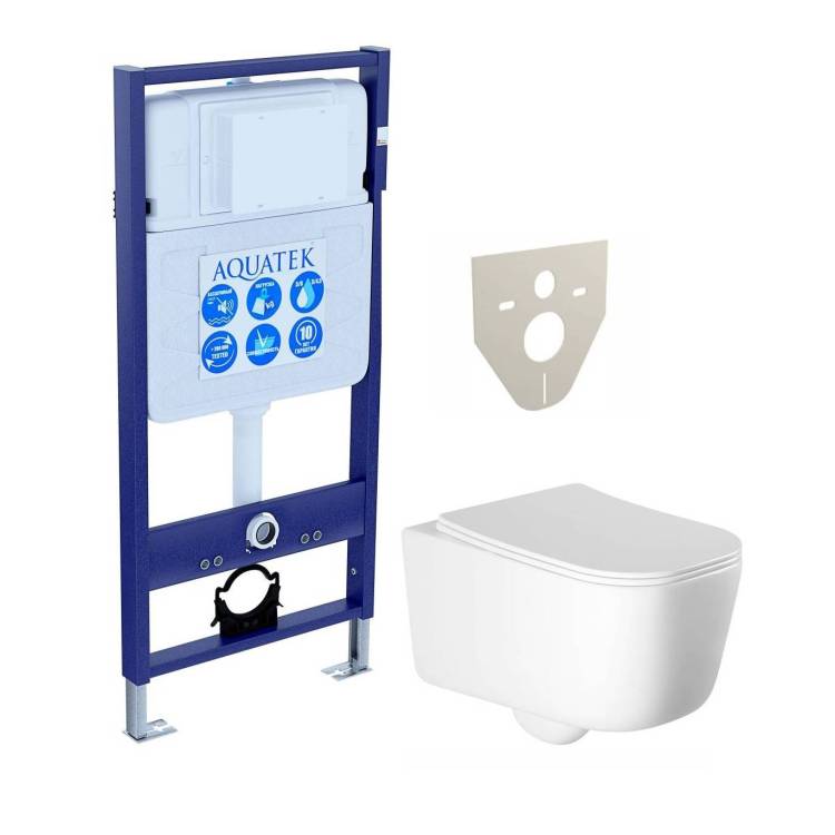 Унитаз с инсталляцией Aquatek Лугано с крышкой-сиденьем микролифт