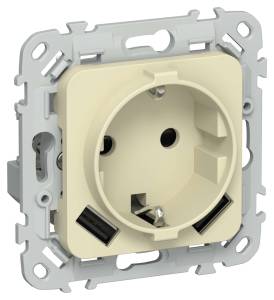 Розетка 1-местная с заземлением, шторками и USB Type A+A IEK Flite FI-R14-16-U21-D31-K87 навахо