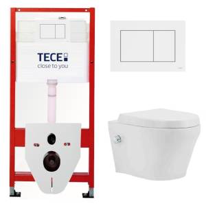 Комплект Tece TC413078601 Инсталляция для унитаза Tece + Унитаз подвесной beWash Metison безободковый, с функцией биде и сиденьем микролифт, белый глянец