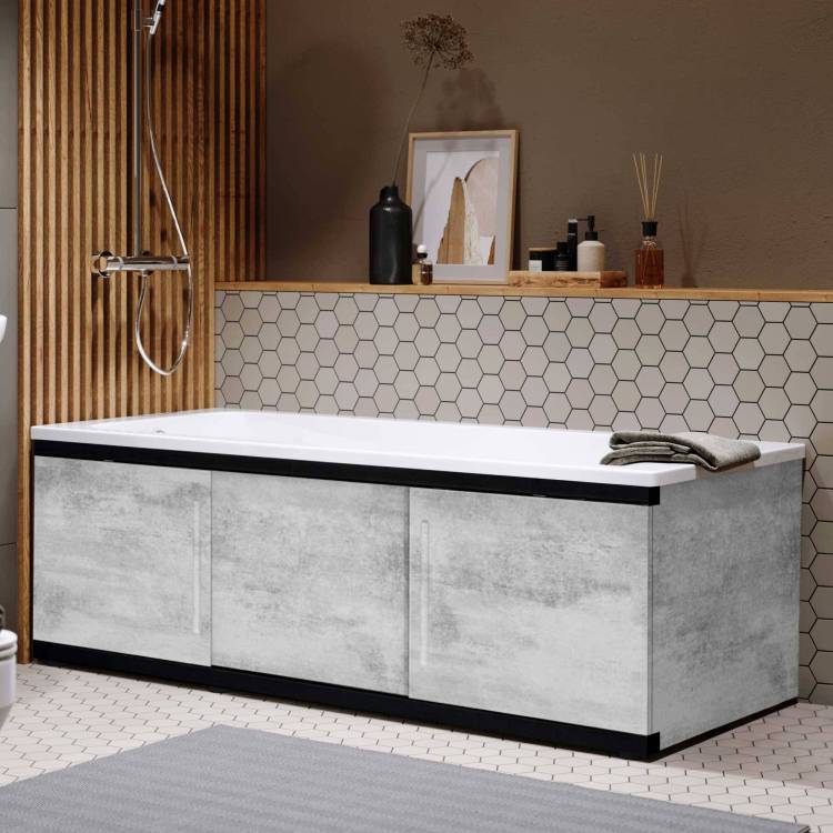 Экран под ванну Alavann Alt Black ALV1204003 серый бетон, 184x7