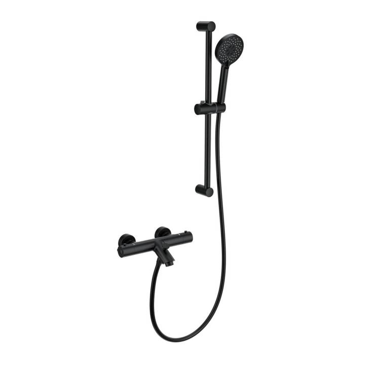 Смеситель для ванны Wonzon & Woghand WW-C2002-A-MB термостатический, с душевым гарнитуром, черный матовый