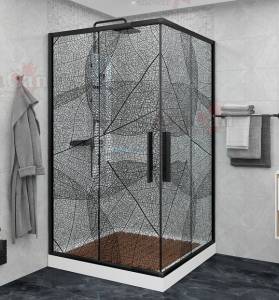 Душевой уголок AvaCan KB80 профиль черный, стекло прозрачное, с рисунком, 90x90x195