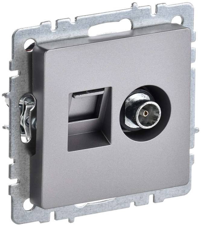 ТВ-розетка+Ethernet RJ45 IEK Brite BR-AK20-1-K46 сталь