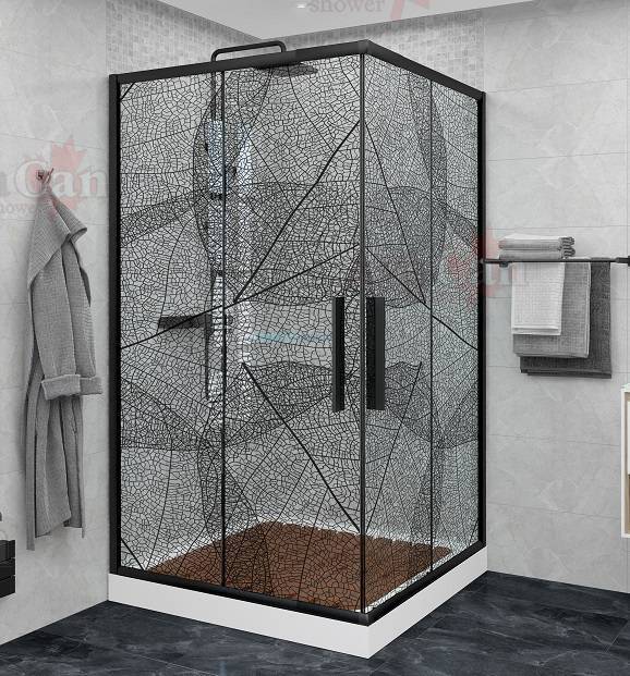 Душевой уголок AvaCan KB80 профиль черный, стекло прозрачное, с рисунком, 90x90x195
