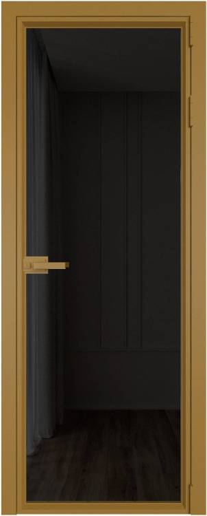 Межкомнатная дверь Profil Doors 1 AV цвет профиля Золото, стекло безопасное 6 мм черное тонированное 600x2000