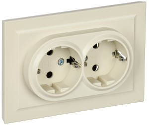Розетка 2-местная с заземлением и шторками IEK Brite BR-R24-16-K10-F бежевый