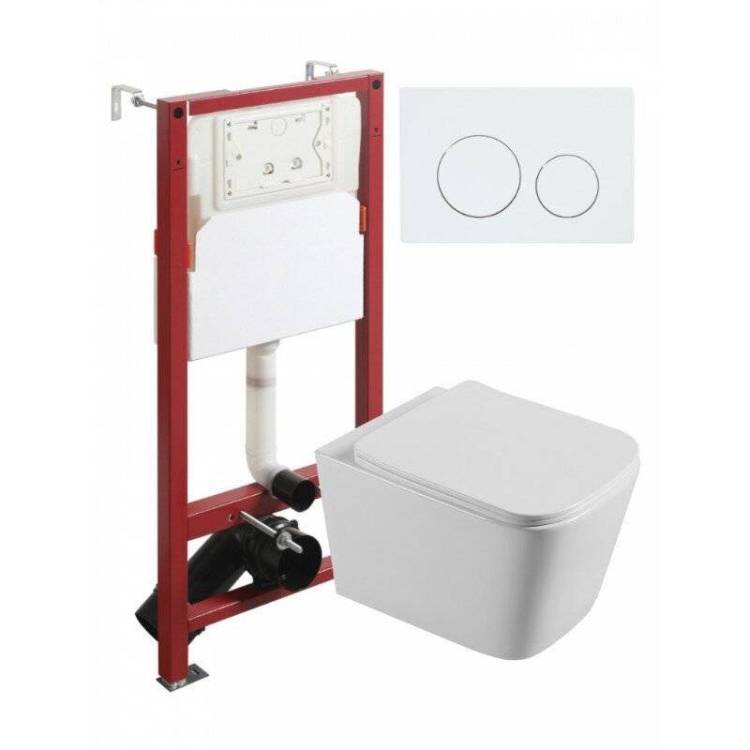 Унитаз с инсталляцией Agger ATI04100+APB188 безободковый, сиденье микролифт, белый, с белой кнопкой