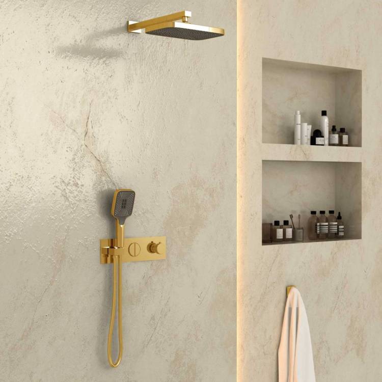 Душевой комплект Vincea Alba VSFW-422T1BG встраиваемый, термостатический, двухрежимный, брашированное золото