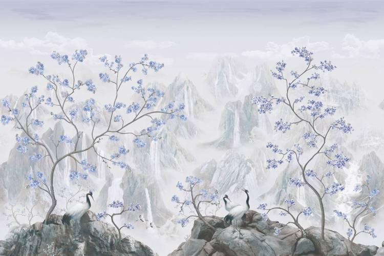 Бесшовные Eco обои Ortograf Chinoiserie 33931 Mountain peaks blue Гладь ОЕ-Р2