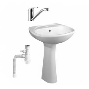 Комплект Раковина Santeri Соната 50 + Пьедестал Santeri Соната + Смеситель Rossinka Y Y35-22 + Сифон Wirquin Минор с отводом для стиральной машины