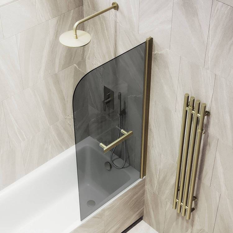 Шторка на ванну MaybahGlass MGV-785-2 70x140, поворотная, стекло графит 6 мм, профиль бронза, с полотенцедержателем