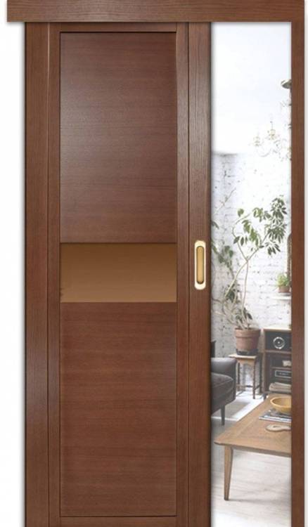 Раздвижная дверь шпонированная Milyana QDO H остеклённая дуб палисандр 900x2000