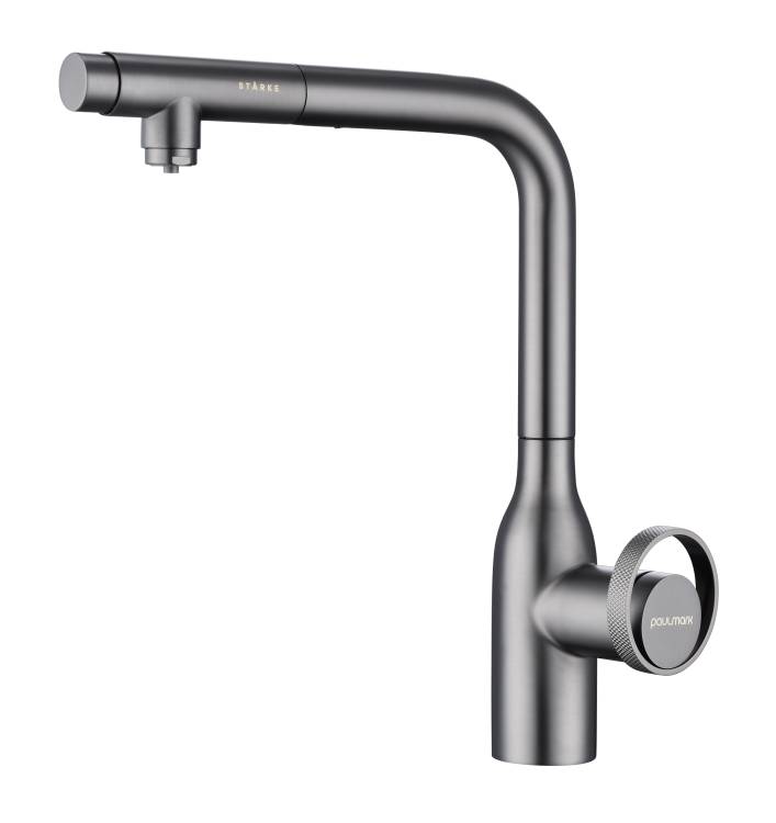 Смеситель для кухни Paulmark Urban Ur213104-GM с выдвижным изливом, вороненая сталь