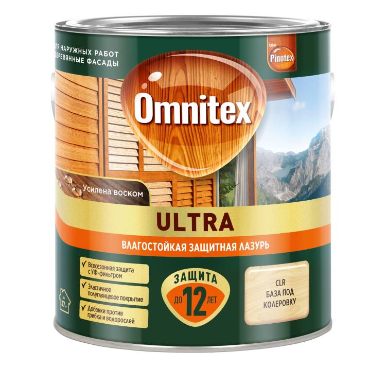 Пропитка декоративная для защиты древесины Omnitex Ultra AWB полуглянцевая бесцветная 2.5 л