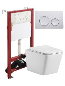 Унитаз с инсталляцией Agger ATI10150+APB100 безободковый, с крышкой-сиденьем микролифт, с кнопкой хром