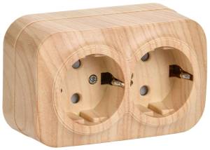 Розетка 2-местная с заземлением и шторками IEK Glory ERH24-K34-16 сосна