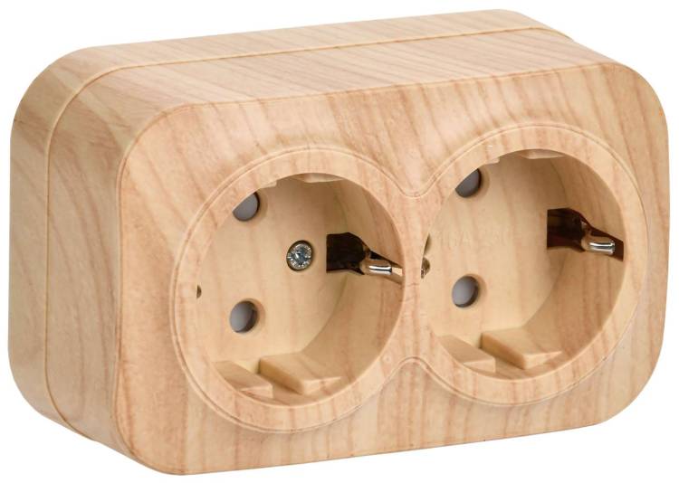 Розетка 2-местная с заземлением и шторками IEK Glory ERH24-K34-16 сосна
