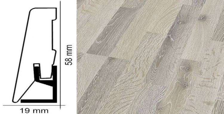 Плинтус Kronotex ktex1 Дуб клауд Серый 2400x58x19