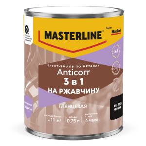 Грунт-эмаль по ржавчине 3 в 1 Masterline Anticorr глянцевая RAL9005 черный 0.75 л