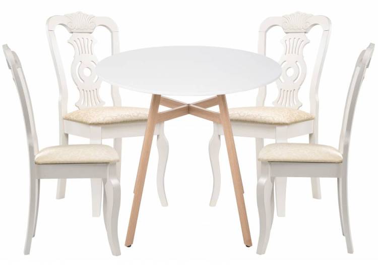 Обеденная группа Woodville Акутто 90 532549 white, стулья ткань