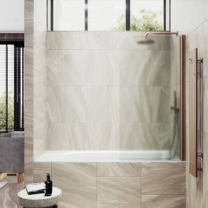 Шторка на ванну MaybahGlass MGV-620-2 поворотная, на монопетле, стекло сатин, профиль бронза, 1400x700