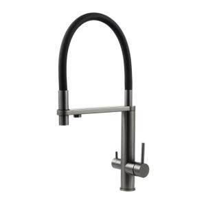 Смеситель для кухни Knotlor Infinity SS-15/GM с подключением фильтра, вороненая сталь