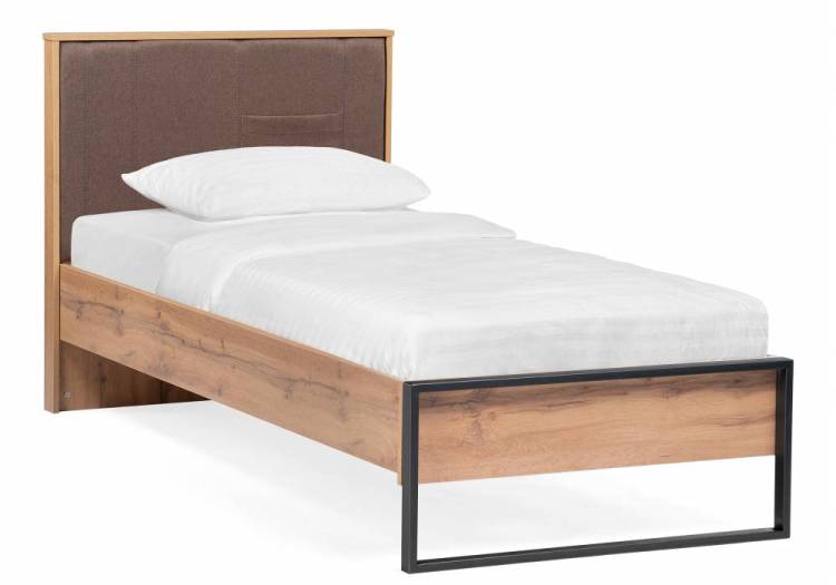 Кровать Woodville Iris 406519 дуб вотан, черный муар 90x200