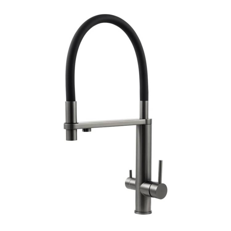 Смеситель для кухни Knotlor Infinity SS-15/GM с подключением фильтра, вороненая сталь