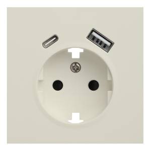 Лицевая панель для розетки 2к+з с USB A+C Rikett 35637 MC кремовый сатин