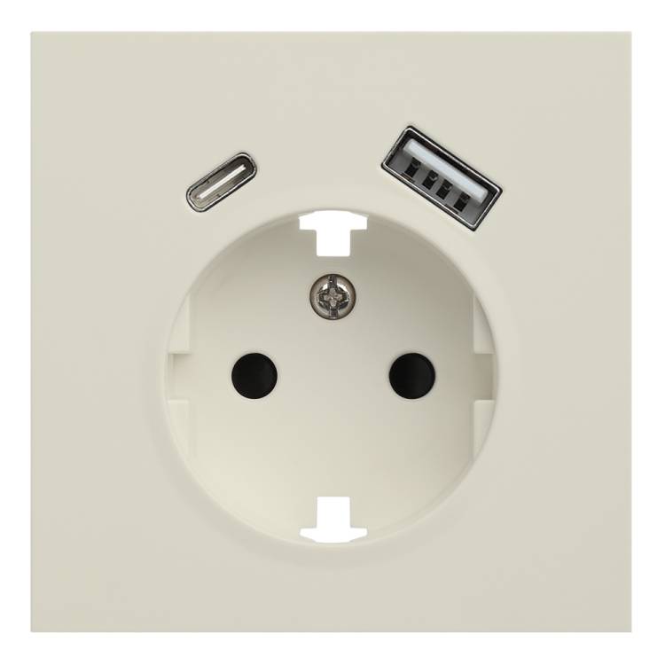 Лицевая панель для розетки 2к+з с USB A+C Rikett 35637 MC кремовый сатин