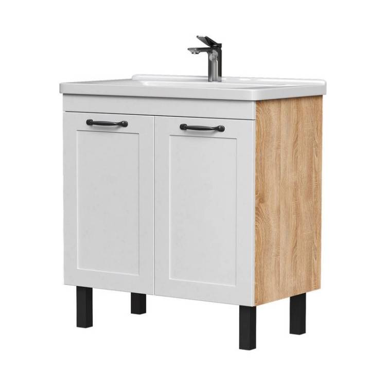 Тумба с раковиной Equil Lago 80 напольная, белый, дерево