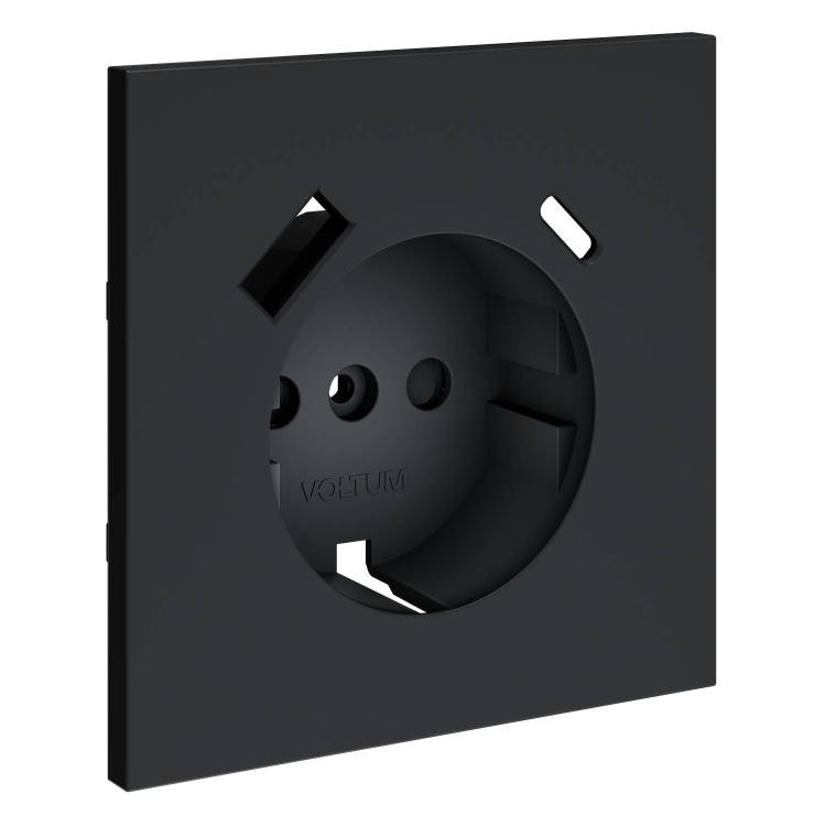 Лицевая панель для розетки с заземлением, шторками и USB Type A+C Voltum S70 VLS001007 графит