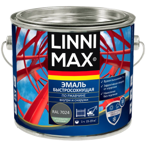Грунт-эмаль по ржавчине Linnimax шелковисто-матовая серый графит RAL 7024 1.6 л