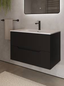 Тумба с раковиной Agger Свит SWE800ETBL-3800W черная матовая, 80 см
