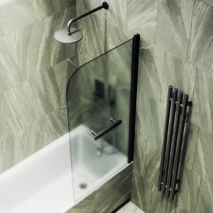 Шторка на ванну MaybahGlass MGV-775-6 50x140, поворотная, стекло сатин 6 мм, профиль черный, с полотенцедержателем