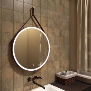 Зеркало с подсветкой на ремне из коричневой кожи Art&Max Milan D800" AM-Mil-800-DS-F-Brown