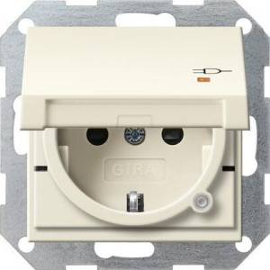 Розетка Gira System 55 Schuko с/з со шторками крышкой 16A 250V безвинтовой зажим кремовый глянцевый 276301