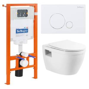 Комплект Унитаз подвесной BelBagno Loto BB070CHR/SC + Инсталляция BB002-80 + Кнопка Sfera BB014-SR-BIANCO