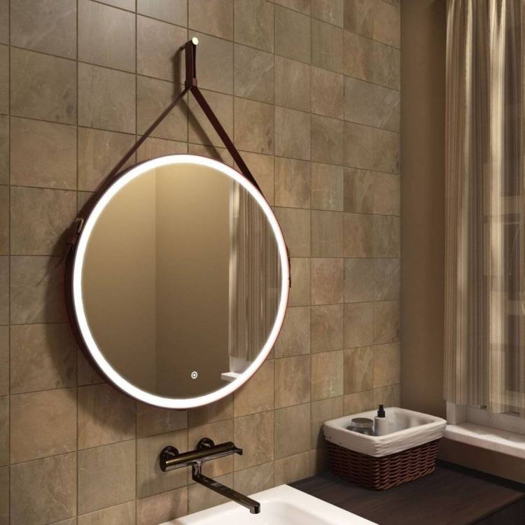 Зеркало с подсветкой на ремне из коричневой кожи Art&Max Milan D800" AM-Mil-800-DS-F-Brown