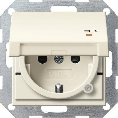 Розетка Gira System 55 Schuko с/з со шторками крышкой 16A 250V безвинтовой зажим кремовый глянцевый 276301