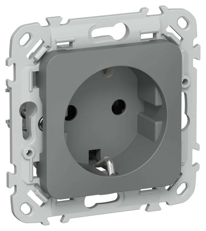 Розетка 1-местная с заземлением IEK Flite FI-R11-16-1-K80 мокрый асфальт