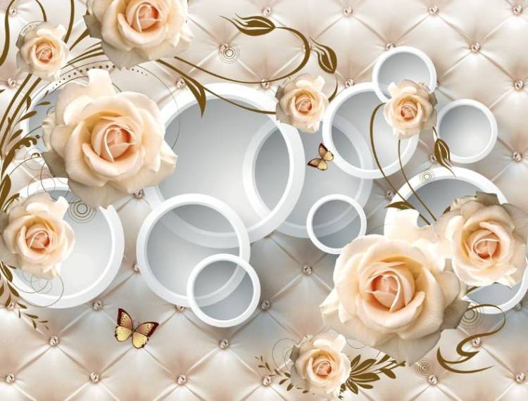 3D Фотообои Artegrafico «Кремовые розы на фоне стёганой кожи» GM-139 канвас