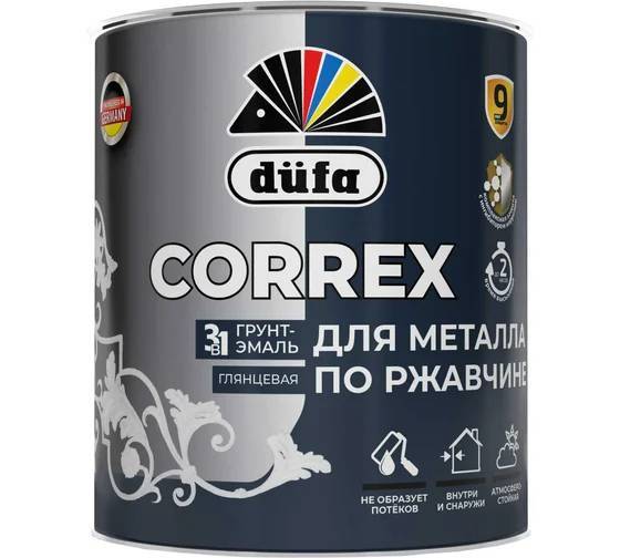 Грунт-эмаль по ржавчине гладкая Dufa Correx 3 в 1 RAL 6005 зеленый мох 0.75 л