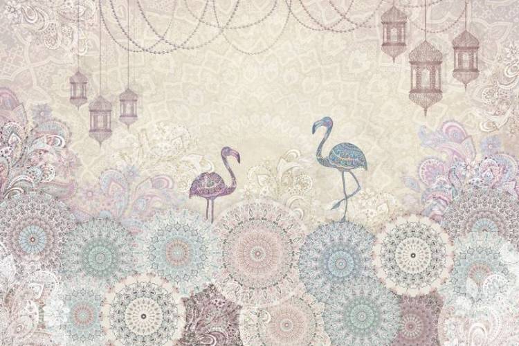3D Фотообои Artegrafico «Фламинго с восточными мотивами» VS-006 акварель